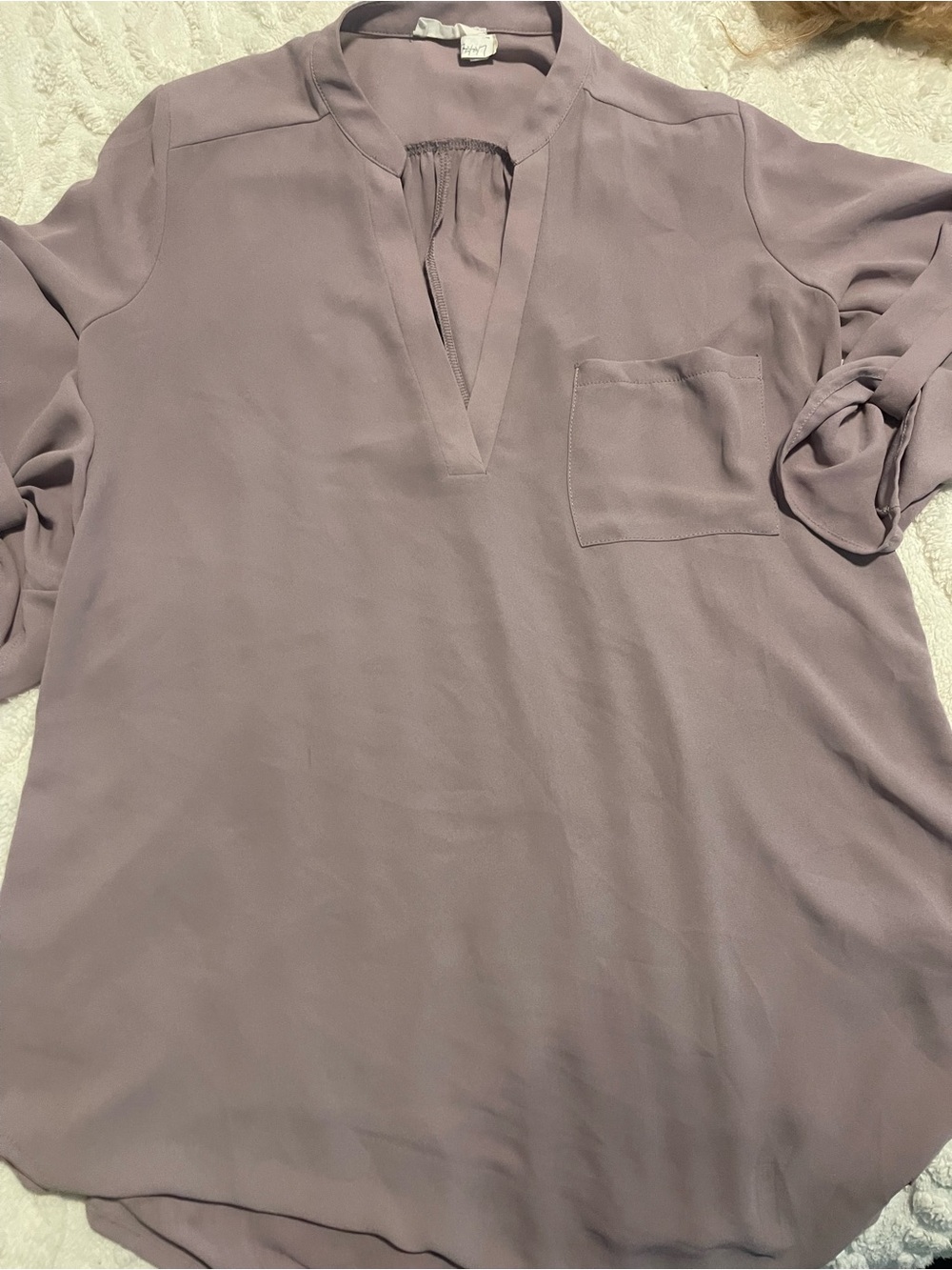 Lush Lavender V-Neck Pocket Blouse
